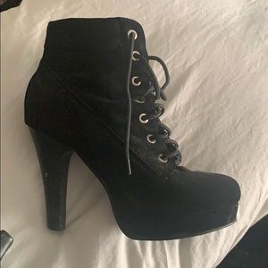 Black lace up heel boots